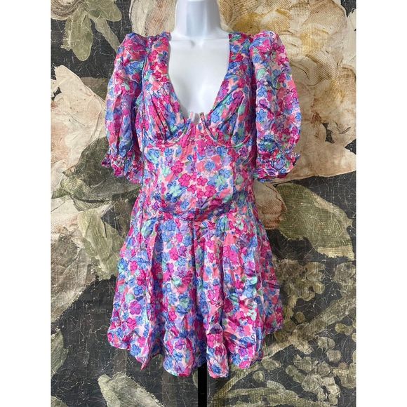 NWT FOR LOVE & LEMONS X Free People Angie Puff Sleeve Mini Dress Size Medium - Picture 3 of 5